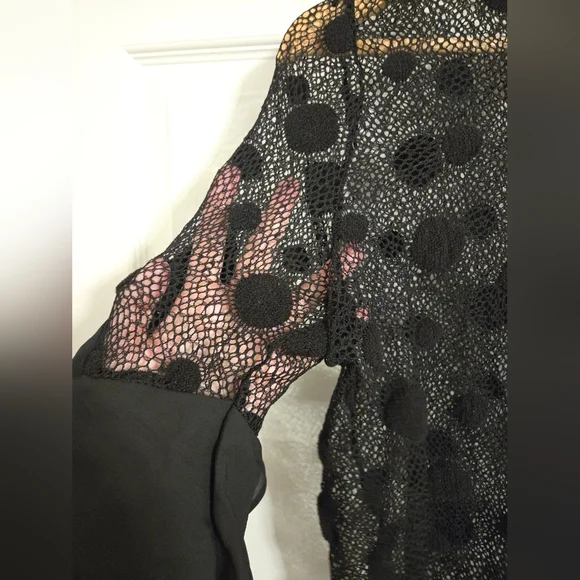 Impulsive Black Mesh Polka Dot Top with Ruffled Sleeves size large - Picture 3 of 4